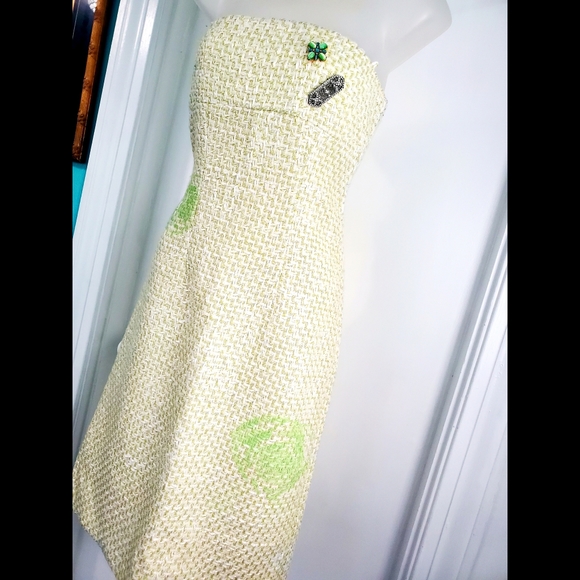 Anthropologie Ruth Yellow & Light green Wool & Silk Blend Sleeveless Gem Dress. - Picture 4 of 10